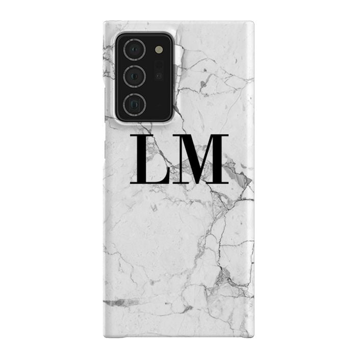 Personalised White Marble x Black Initials Samsung Galaxy Note 20 Ultra Case