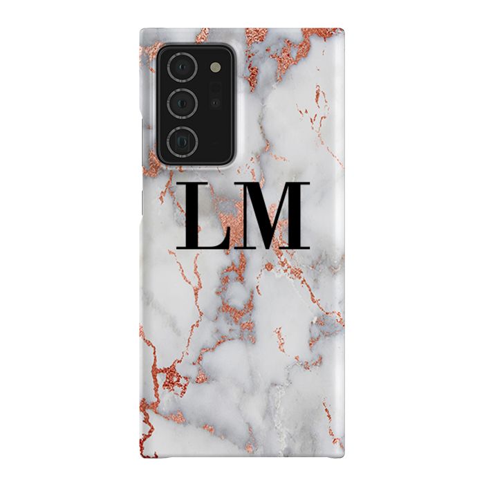 Personalised White x Rose Gold Marble Initials Samsung Galaxy Note 20 Ultra Case