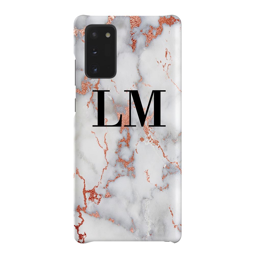 Personalised White x Rose Gold Marble Initials Samsung Galaxy Note 20 Case