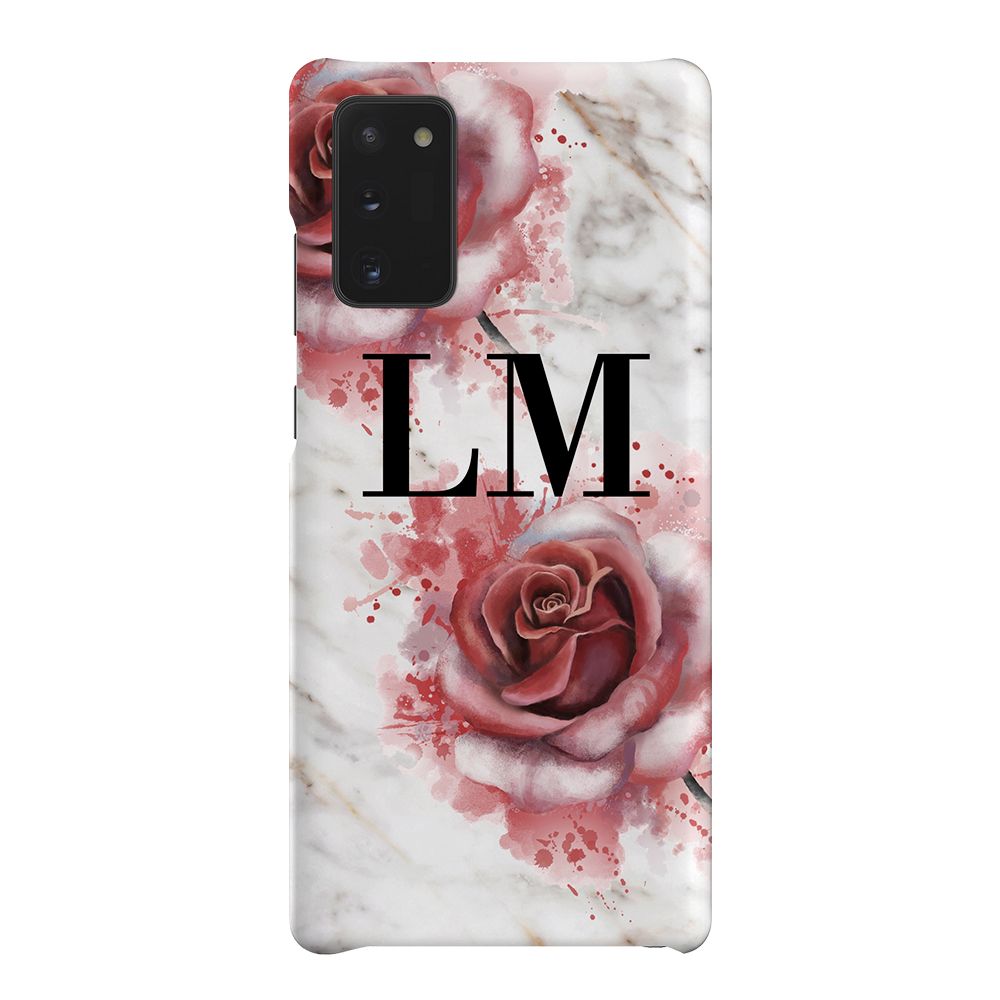 Personalised Floral Rose x White Marble Initials Samsung Galaxy Note 20 Case