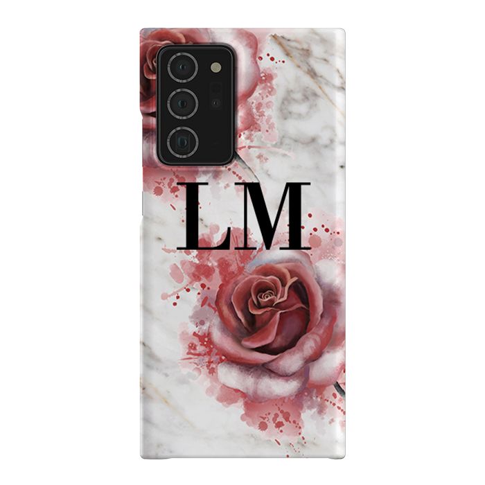 Personalised Floral Rose x White Marble Initials Samsung Galaxy Note 20 Ultra Case