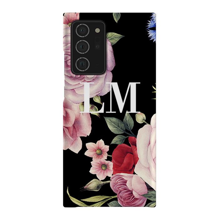 Personalised Black Floral Blossom Initials Samsung Galaxy Note 20 Ultra Case