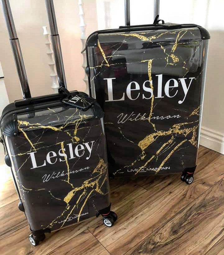 Personalised Black x Gold Marble Initials Suitcase