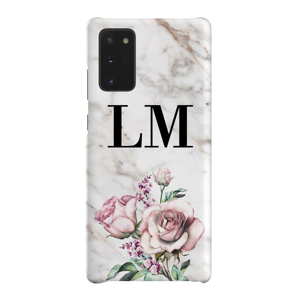 Personalised Floral Rose x Marble Initials Samsung Galaxy Note 20 Case