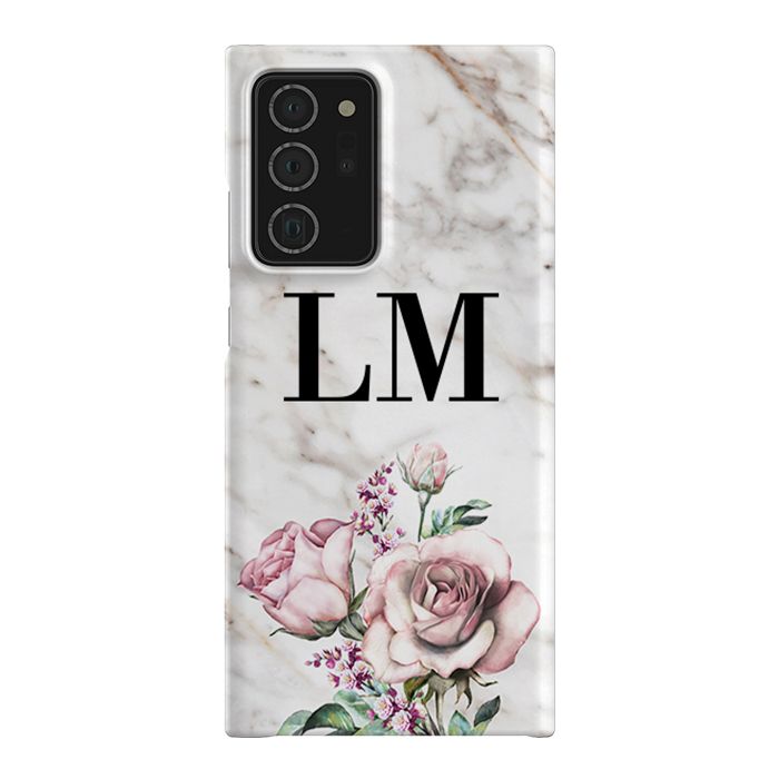 Personalised Floral Rose x Marble Initials Samsung Galaxy Note 20 Ultra Case