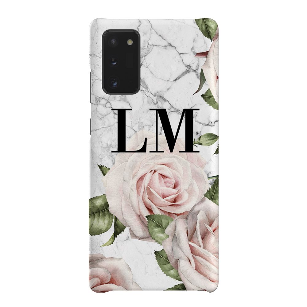 Personalised White Floral Marble Initials Samsung Galaxy Note 20 Case