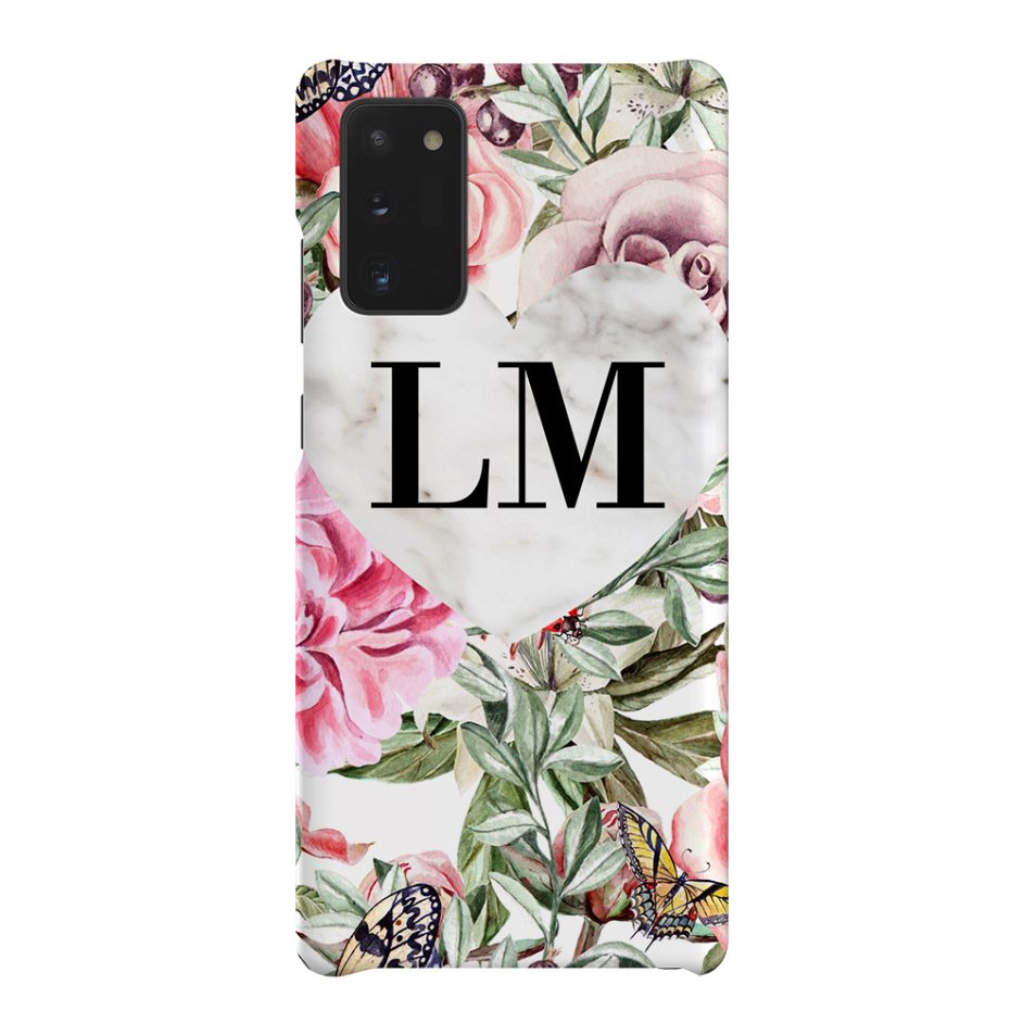 Personalised Floral Marble Heart Initials Samsung Galaxy Note 20 Case