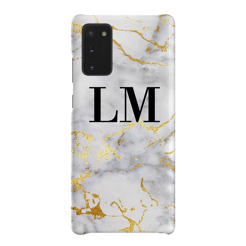 Personalised White x Gold Streaks Marble Initials Samsung Galaxy Note 20 Case