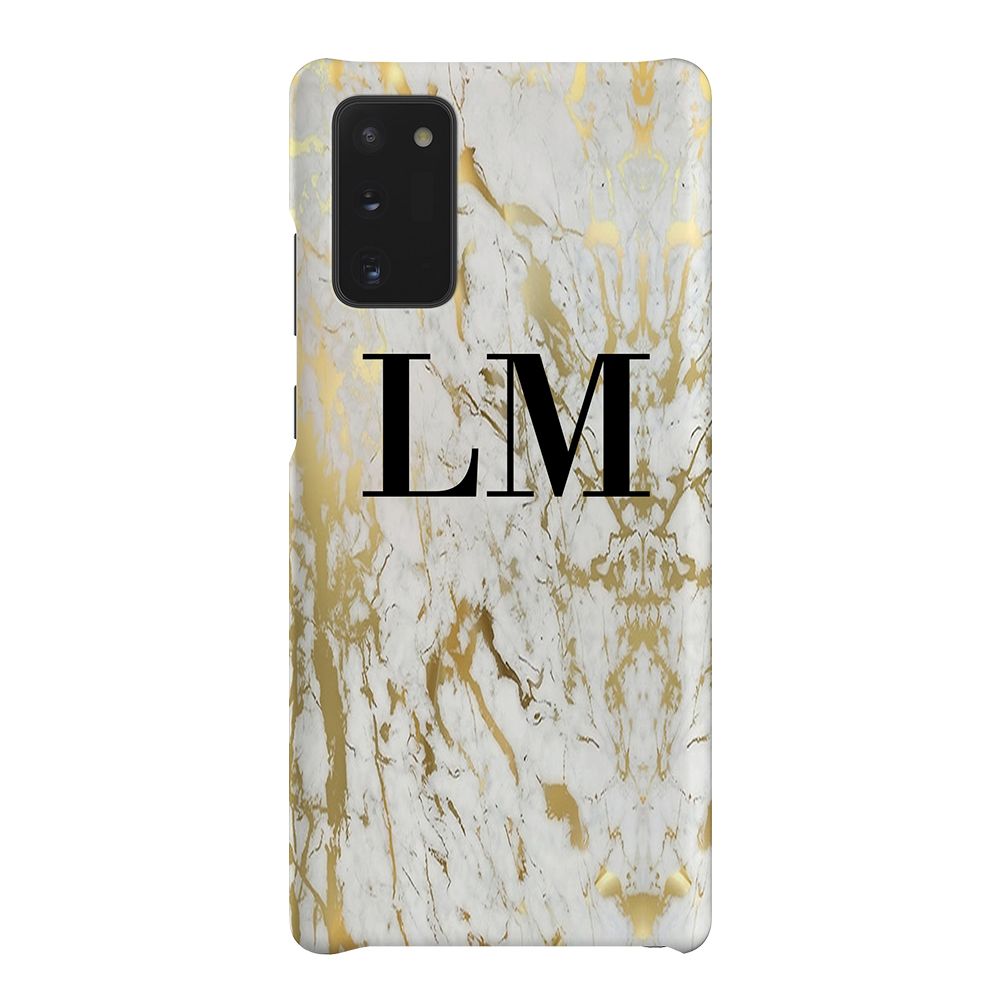 Personalised White x Gold Marble Initials Samsung Galaxy Note 20 Case