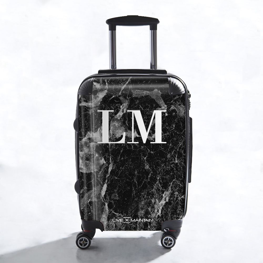 Personalised Black Stone Marble Initials Suitcase