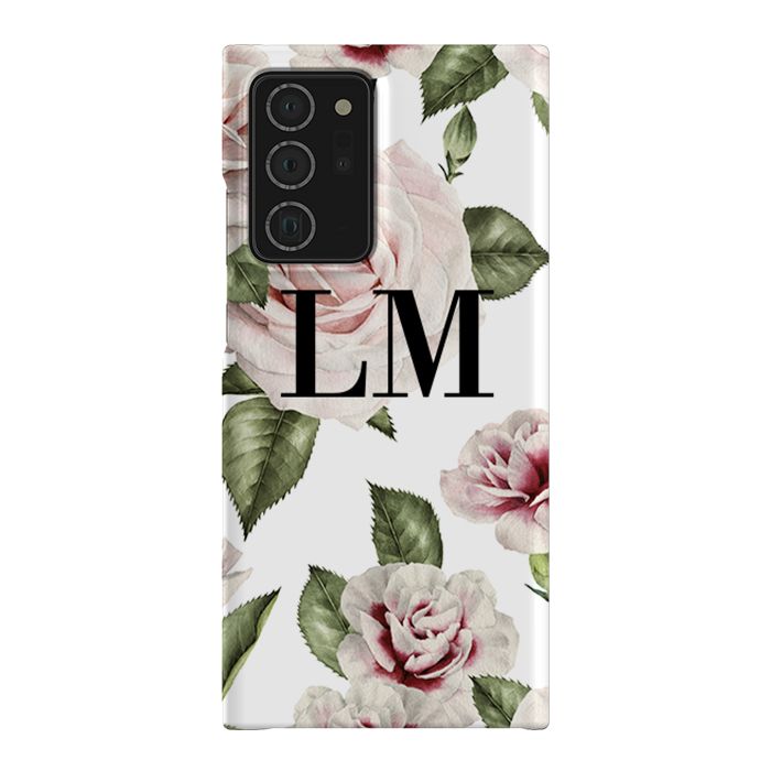 Personalised White Floral Rose Initials Samsung Galaxy Note 20 Ultra Case