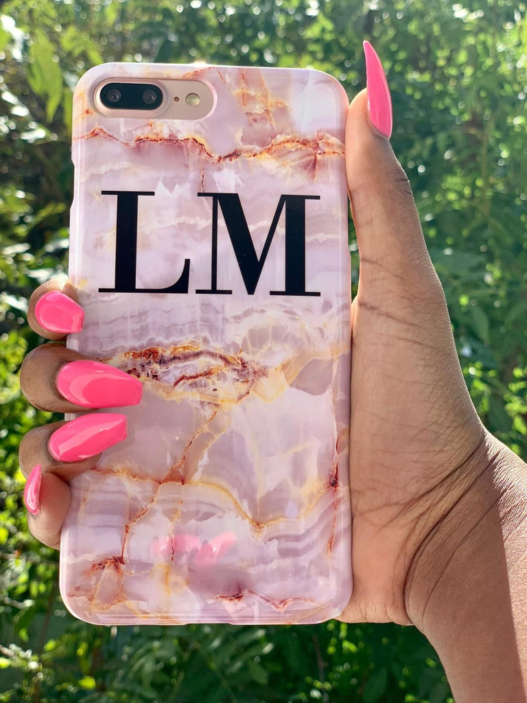 Personalised Natural Pink Marble Initials iPhone 7 Case