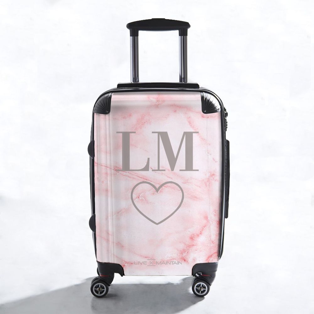 Personalised Cotton Candy Heart Marble Initials Suitcase