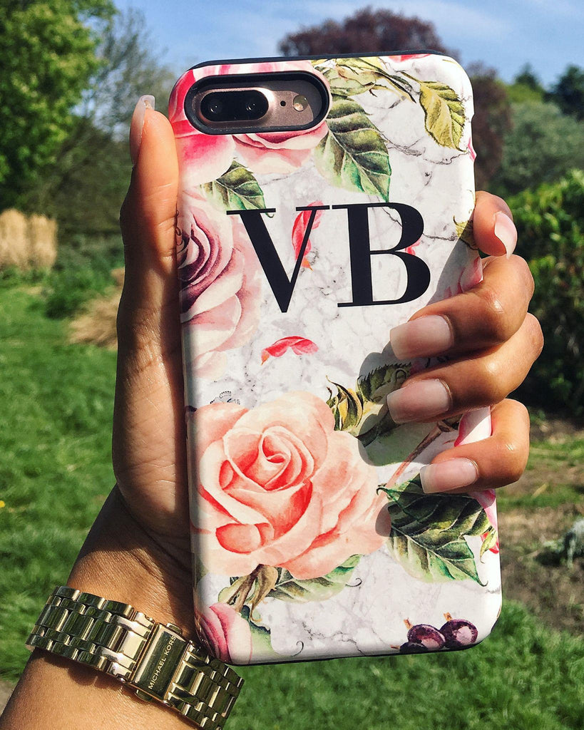 Personalised Watercolor Floral Initials iPhone XR Case
