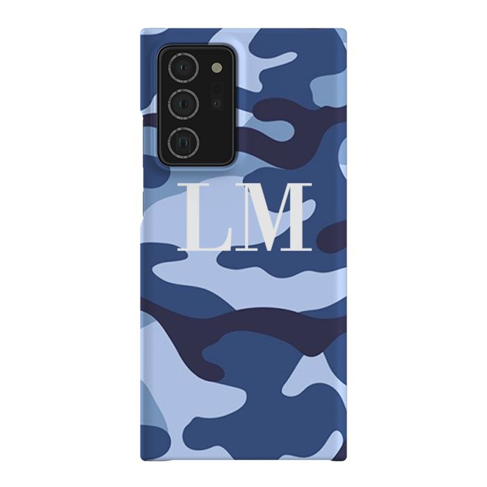 Personalised Cobalt Blue Camouflage Initials Samsung Galaxy Note 20 Ultra Case