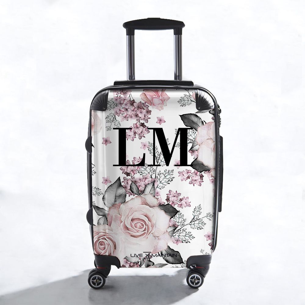 Personalised Pink Floral Rose Initials Suitcase
