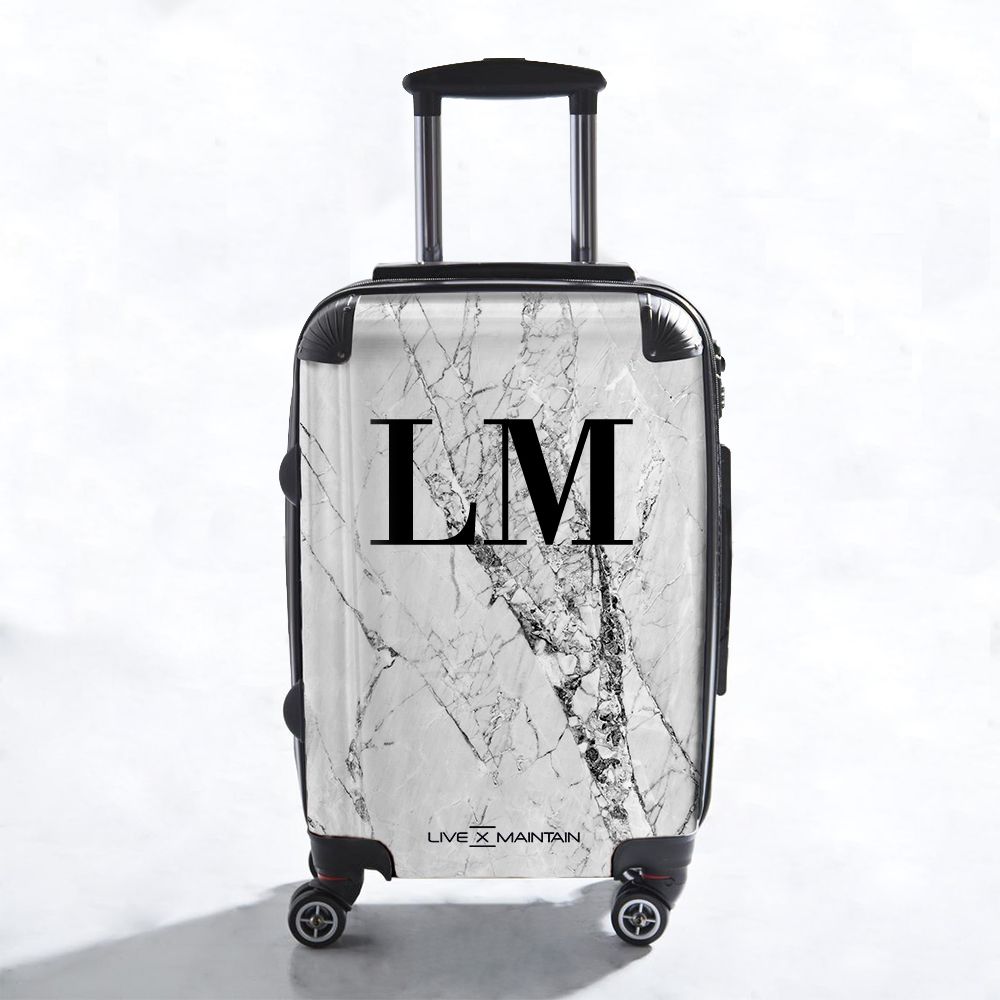 Personalised Cracked White Marble Initials Suitcase