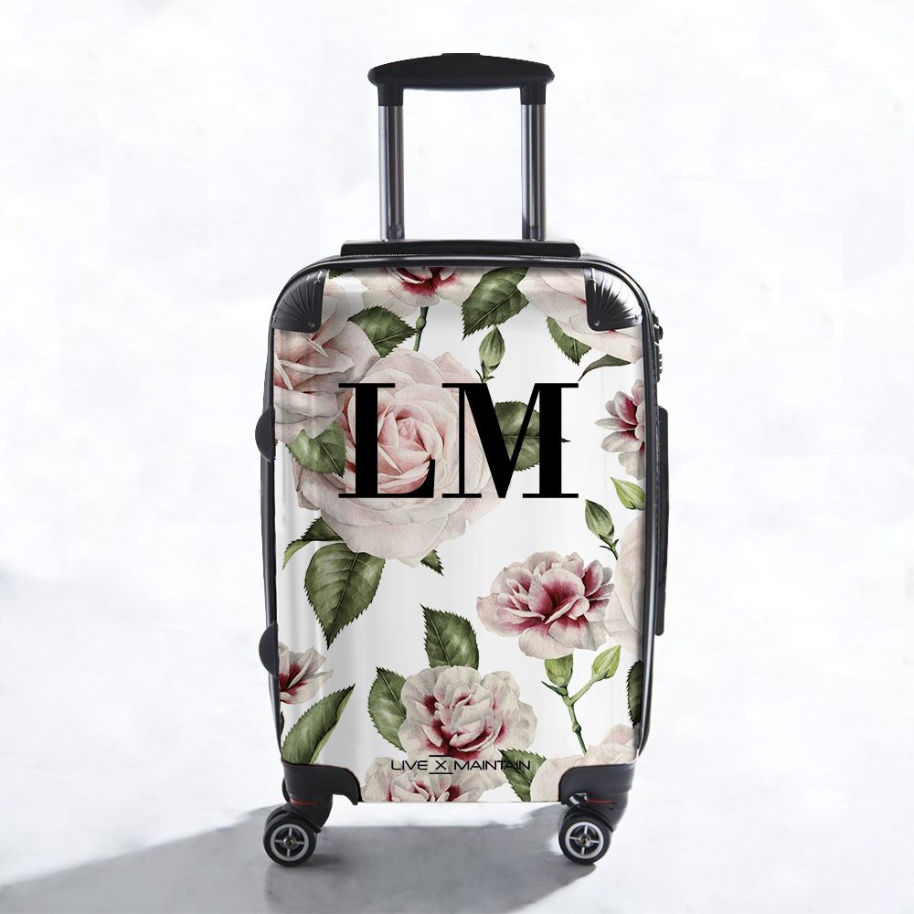 Personalised Floral White Rose Initials Suitcase