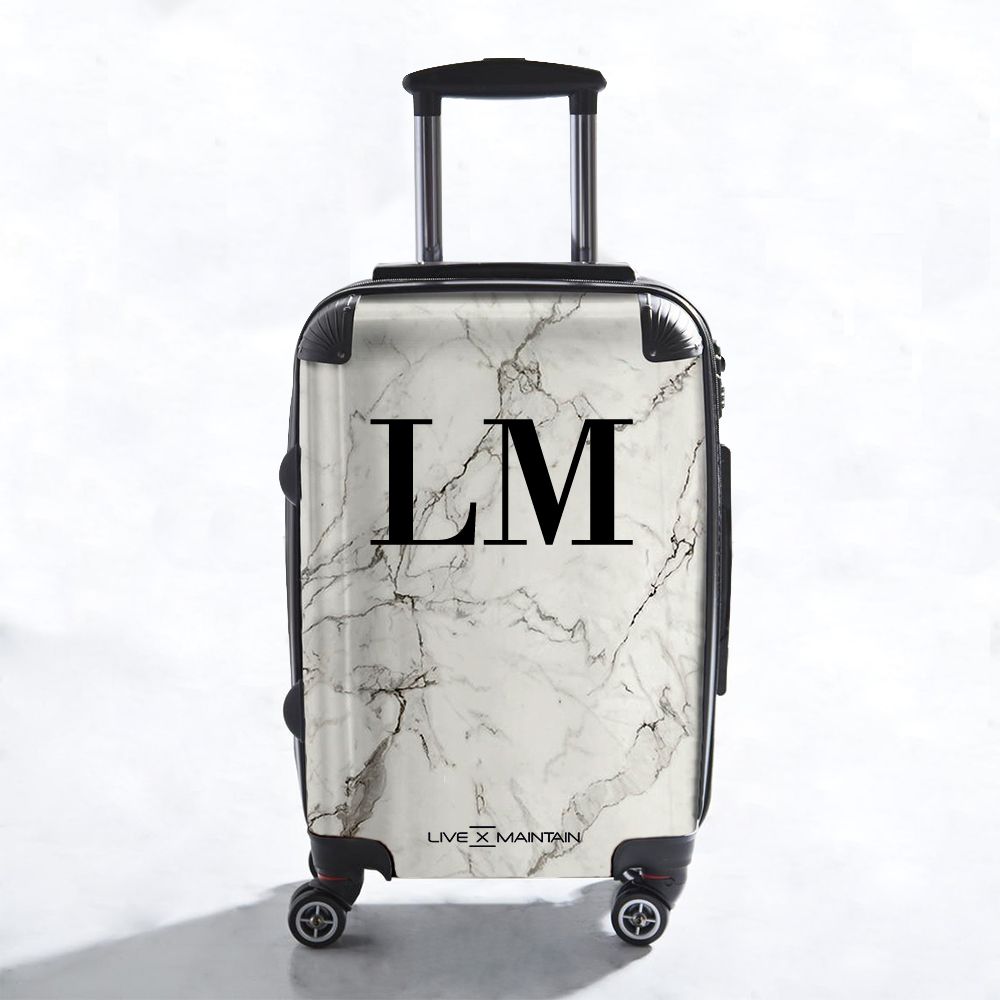 Personalised White Calacatta Marble Initials Suitcase