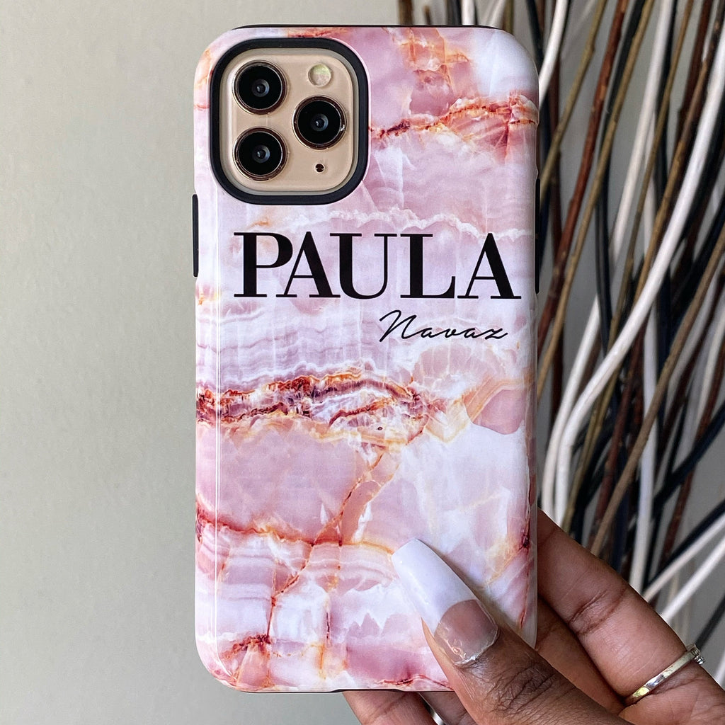 Personalised Natural Pink Marble Initials iPhone 15 Case