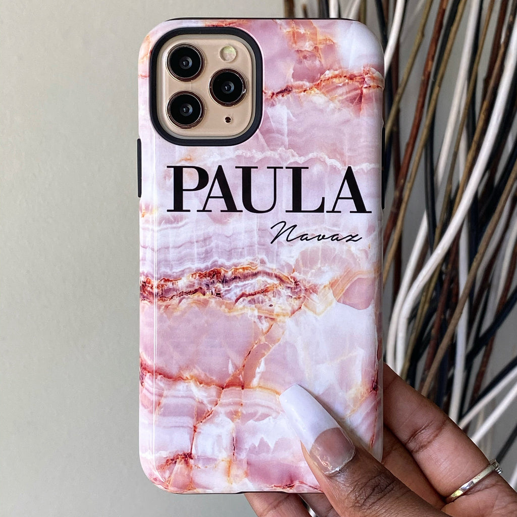 Personalised Natural Pink Marble Initials iPhone 13 Case