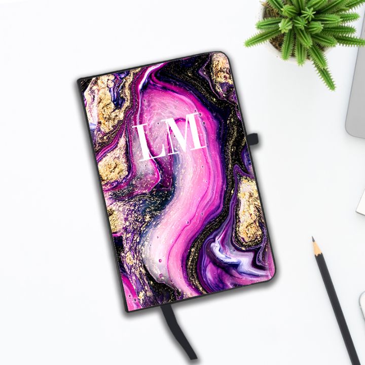 Personalised Purple Swirl Marble Initials Notebook