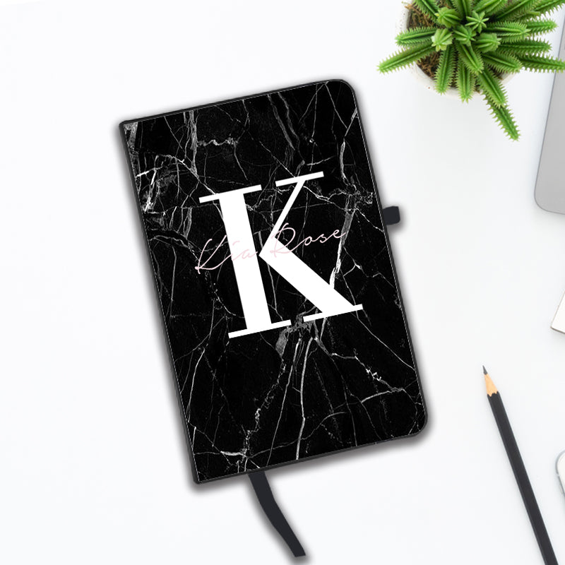 Personalised Black Marble Name Initials Notebook