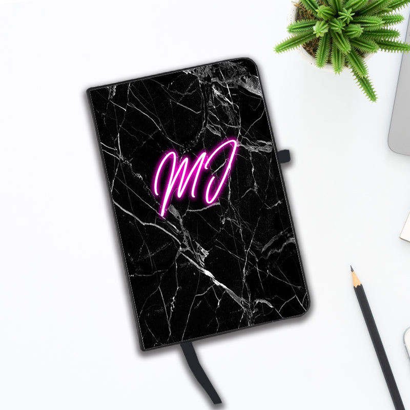 Personalised Black Marble Initials Neon Notebook