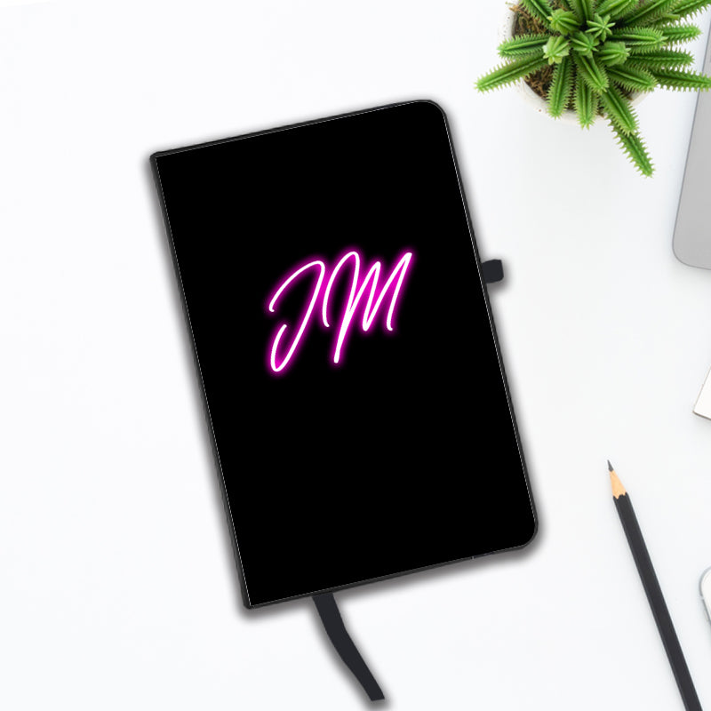 Personalised Black Marble Initials Neon Notebook