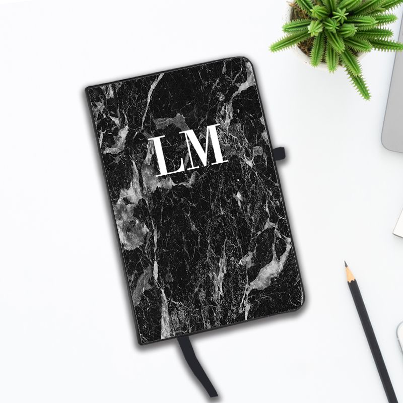 Personalised Black Stone Marble Initials Notebook