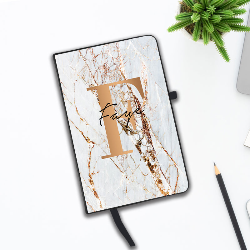 Personalised Cracked Marble Bronze Initials Notebook
