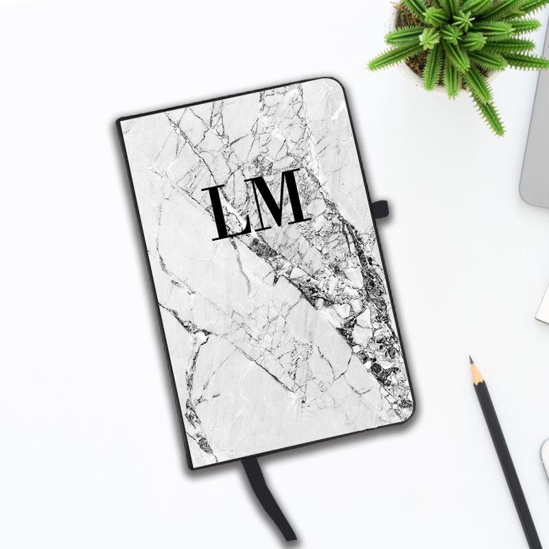Personalised Cracked White Marble Initials Notebook