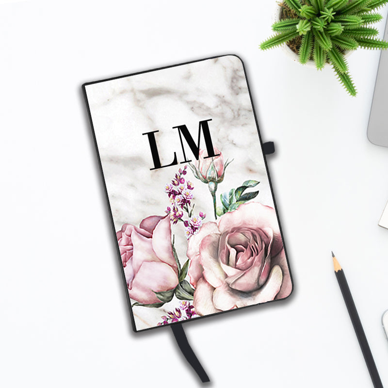 Personalised Floral x Marble Initials Notebook