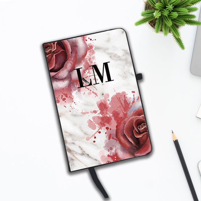 Personalised Floral Rose x Marble Initials Notebook