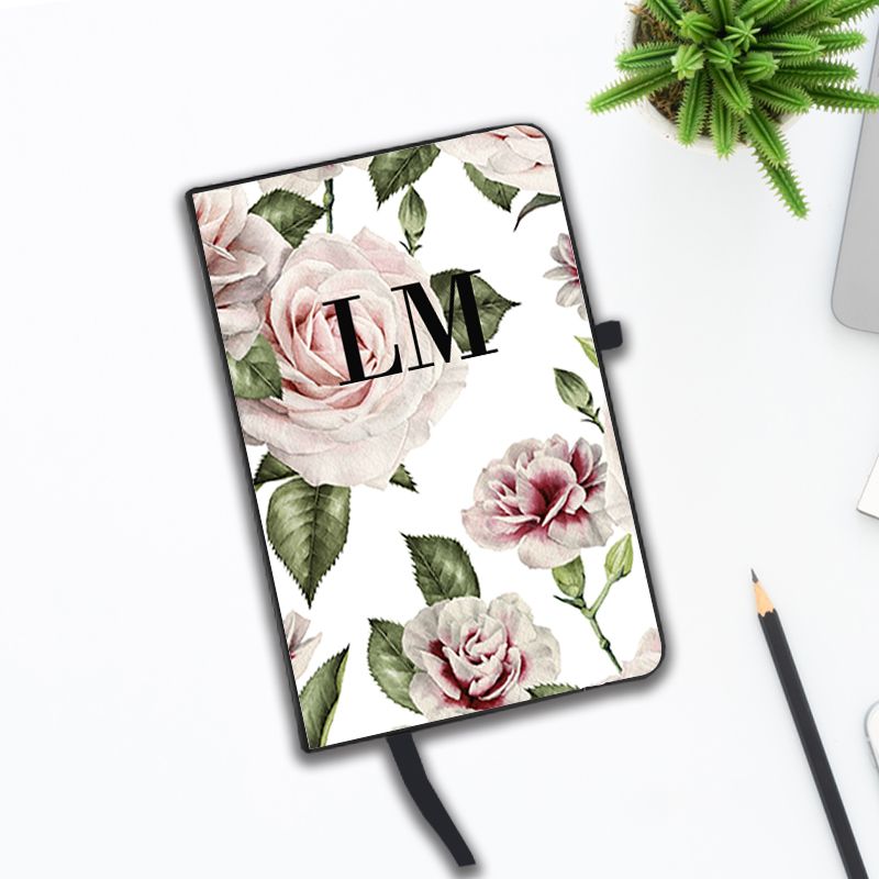 Personalised White Floral Rose Initials Notebook