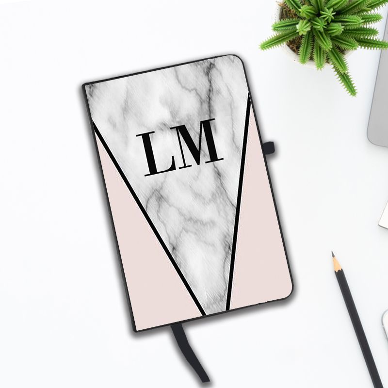 Personalised Pink x Grey Marble Contrast Notebook