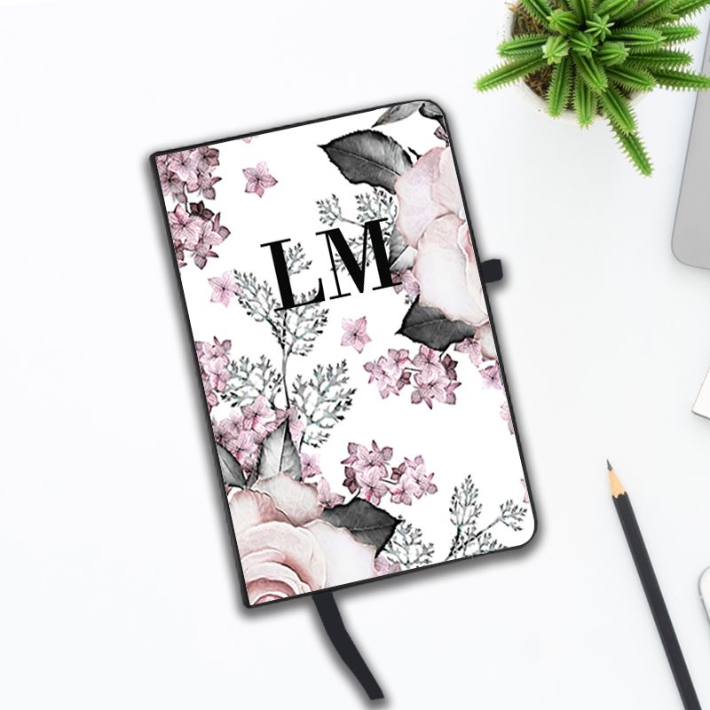 Personalised Pink Floral Rose Initials Notebook