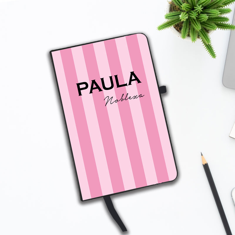 Personalised Pink Stripes Name Notebook