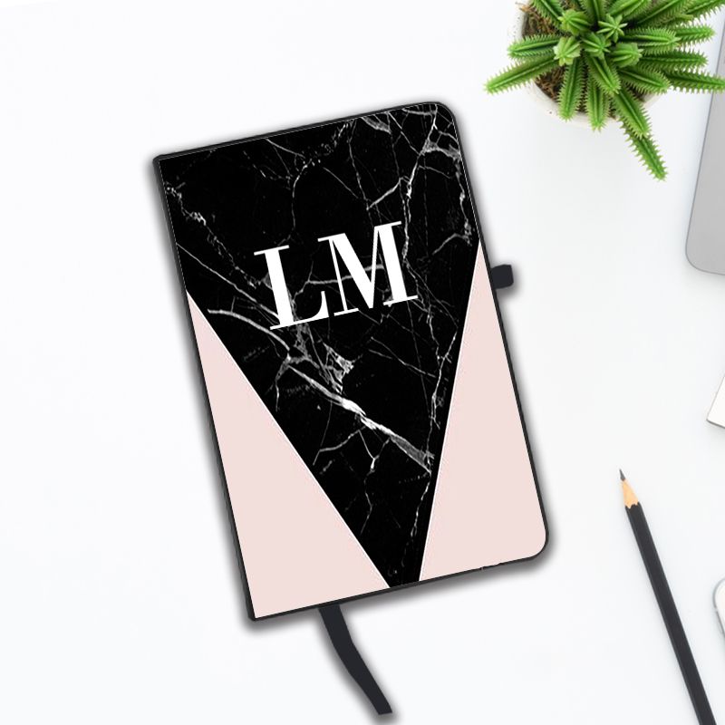 Personalised Pink x Black Marble Contrast Initials Notebook