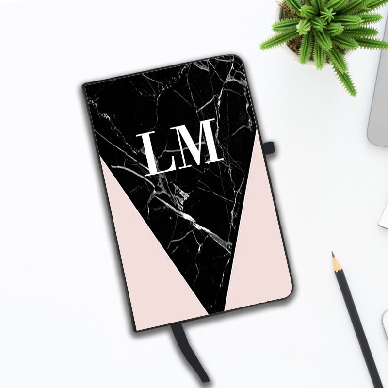 Personalised Pink x Black Marble Contrast Initials Notebook - LIVE x ...