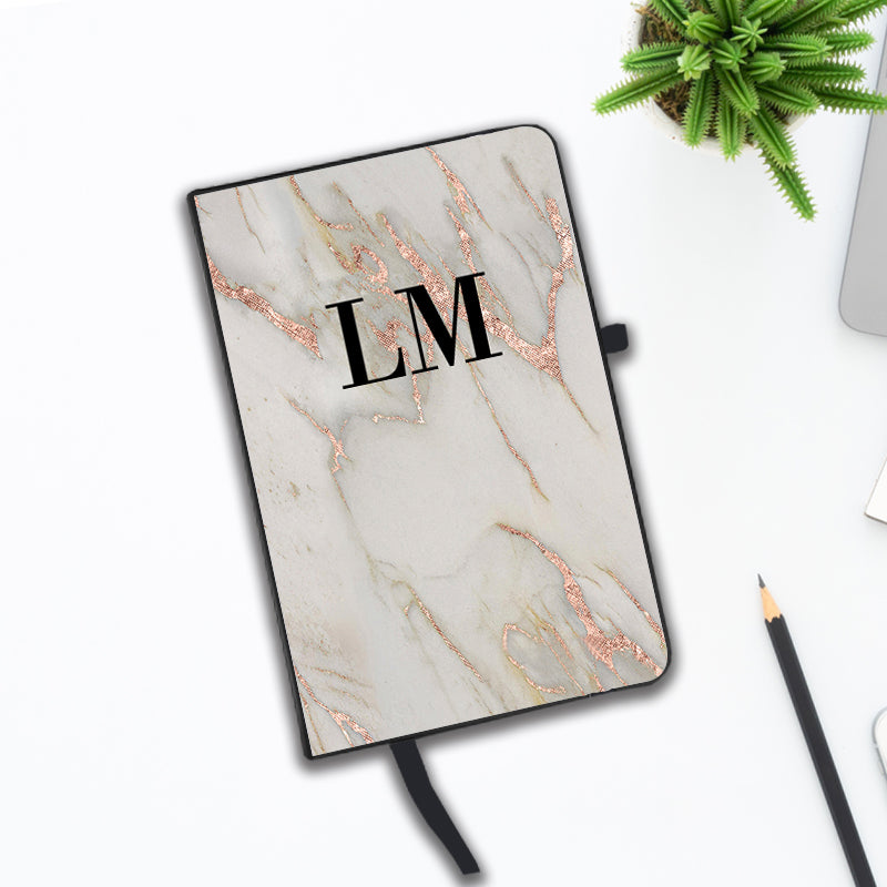 Personalised Rose Gold Marble Initials Notebook