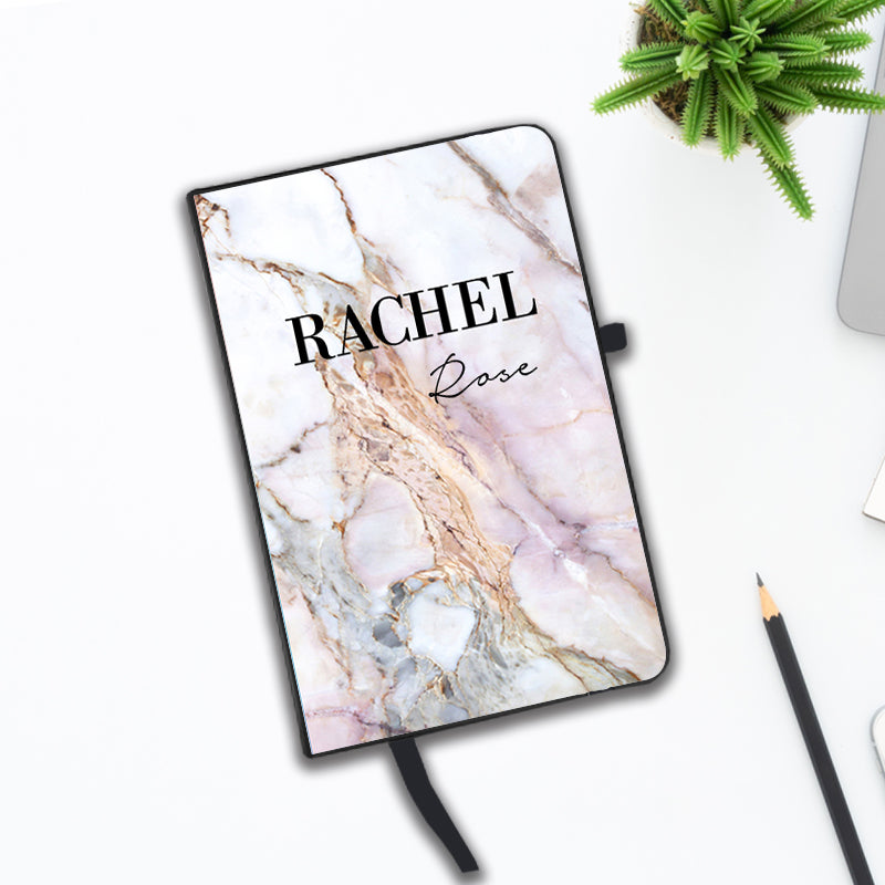Personalised White Galaxy Marble Name Notebook