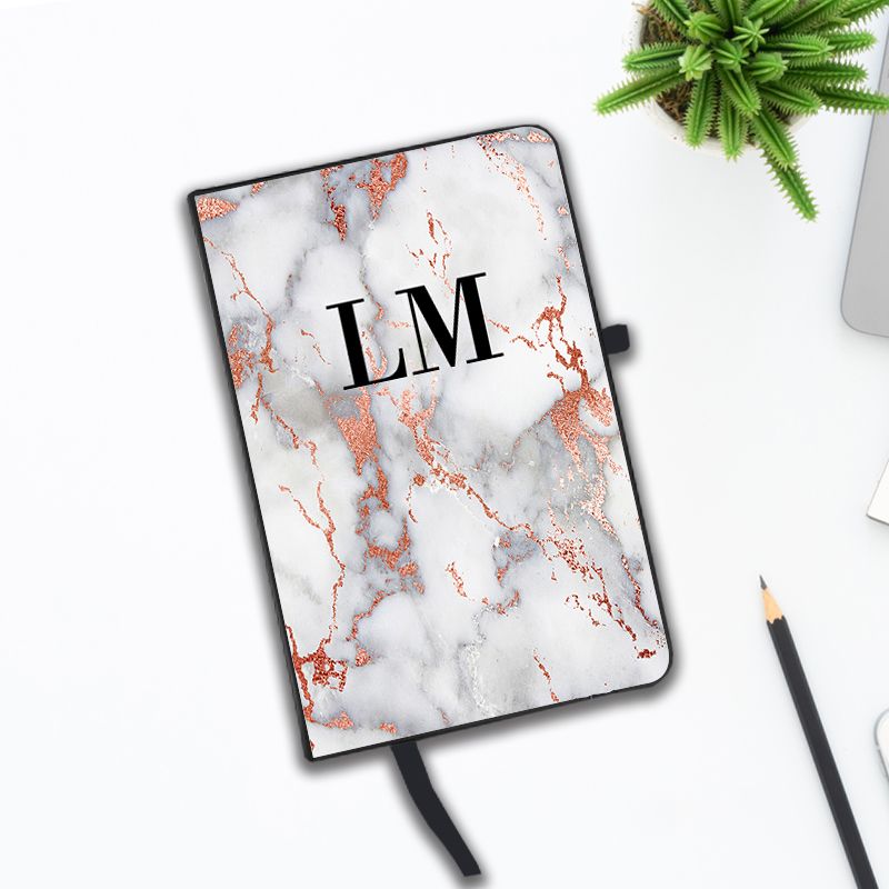 Personalised White x Rose Gold Marble Initials Notebook