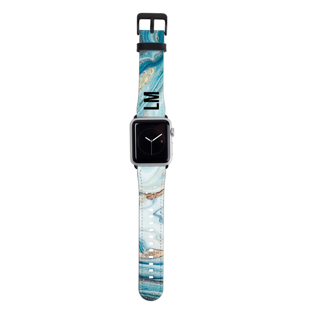 Personalised Blue Emerald Marble Initials Apple Watch Strap