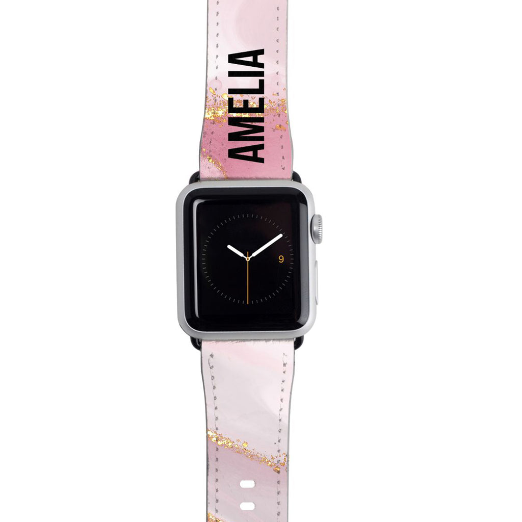 Personalised Luxe Pink Marble Name Apple Watch Strap