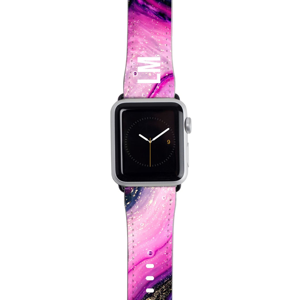 Personalised Purple Swirl Marble Initials Apple Watch Strap