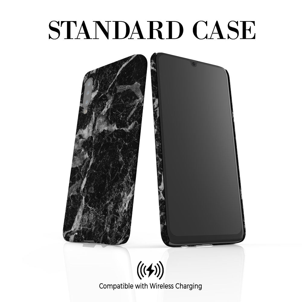 Personalised Black Stone Marble Initials Samsung Galaxy A50 Case