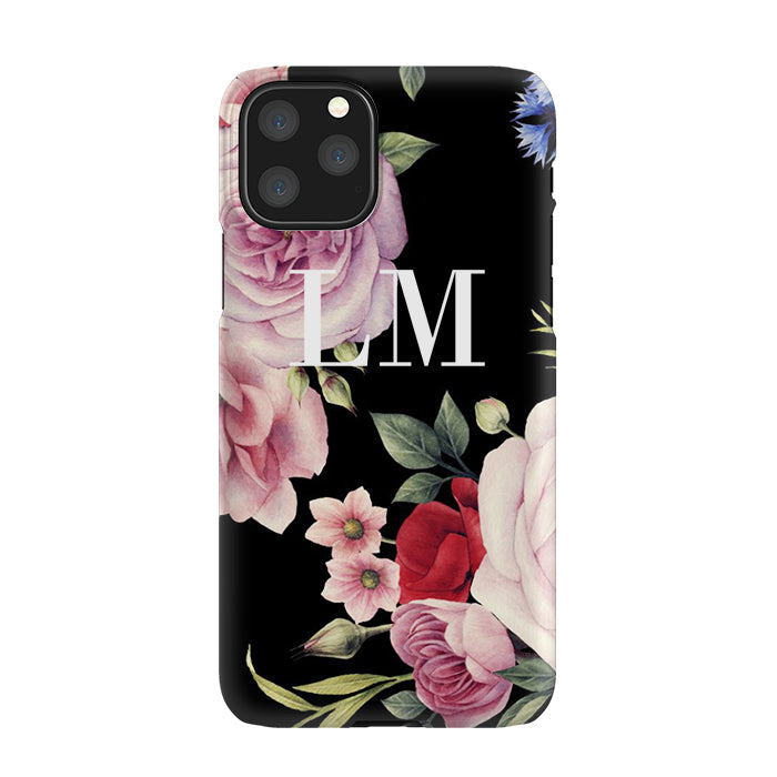 Personalised Black Floral Blossom Initials iPhone 11 Pro Max Case
