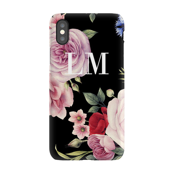 Personalised Black Floral Blossom Initials iPhone XS Max Case
