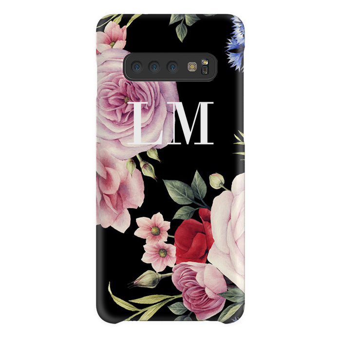 Personalised Black Floral Blossom Initials Samsung Galaxy S10 Plus Case